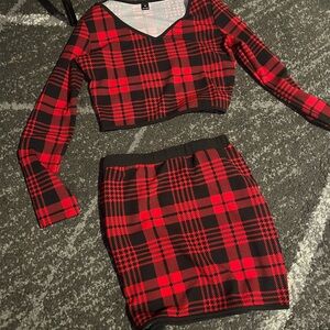 Plaid Red and Black Women's Skirt Set